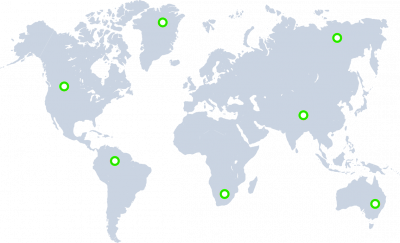 Mapa mundial con las regiones de servicio de Mekatronik Makina