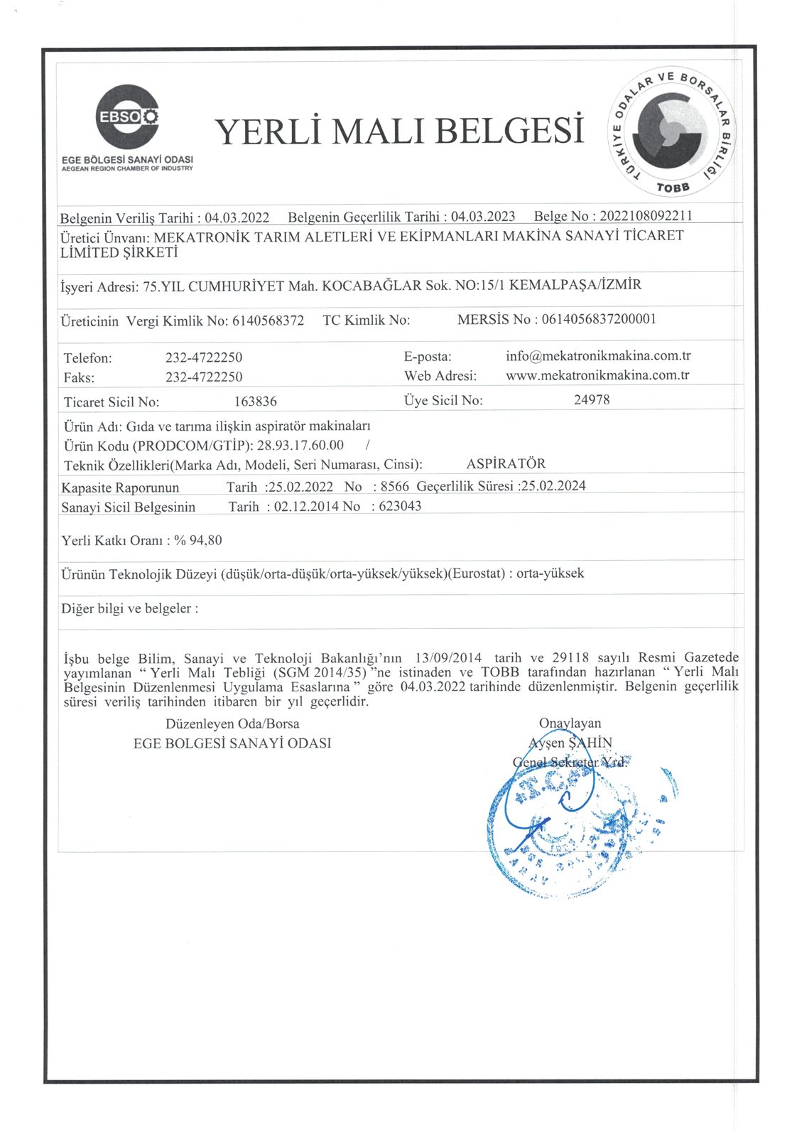 Copia escaneada del certificado Aspirador