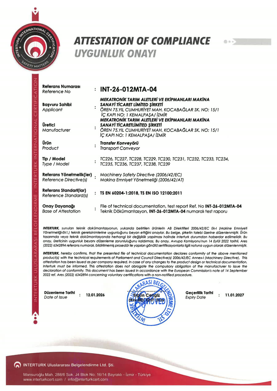 Copia escaneada del certificado Transportador de transferencia